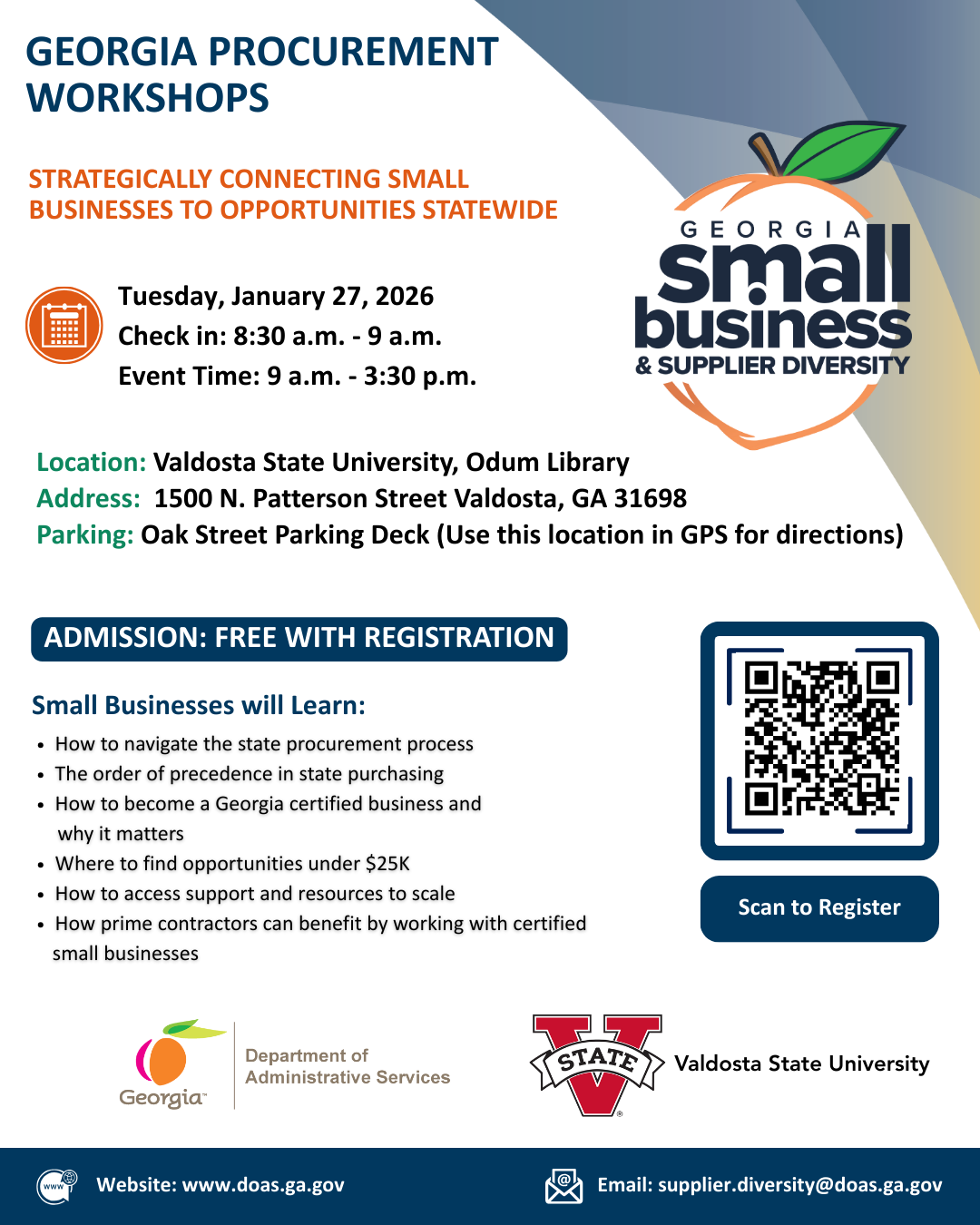 Georgia Procurement Workshops - Strategically Connecting Small Businesses to Opportunities Statewide Event Flyer