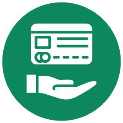 Icon of a hand holding a credit card.