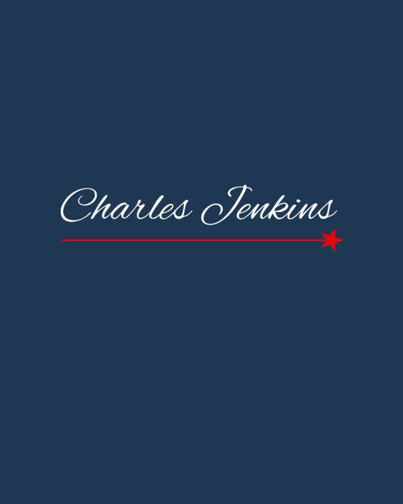 Image of the name Charles Jenkins in a white script on a blue background.