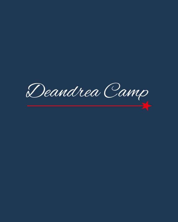 Image of the name Deandrea Camp in a white script on a blue background.