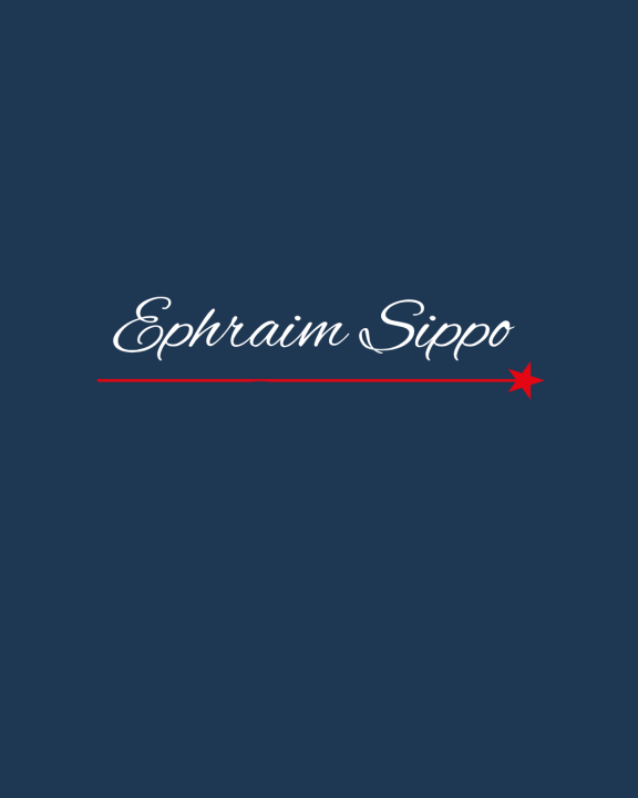 Image of the name Ephraim Sippo in a white script on a blue background.