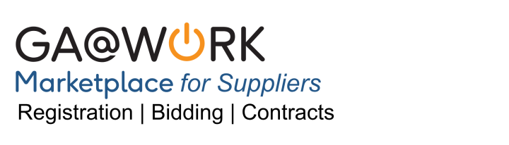 GA@WORK Marketplace for Suppliers wordmark logo, which includes the words Registration, Bidding, and Contracts
